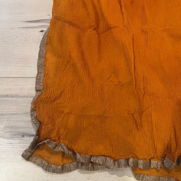 Women’s Indian 3 Piece Orange with Detailed Top & Pants w Matching Wrap-Large - Picture 4 of 9